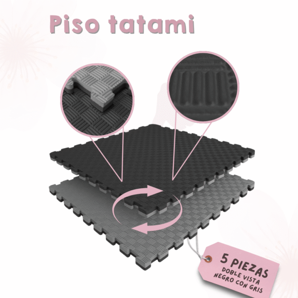 Piso Tatami Gimnasio Negro/Gris 5 piezas