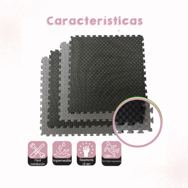 Piso Tatami Gimnasio Negro/Gris 5 piezas - Image 2